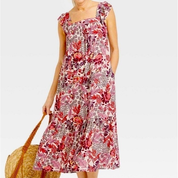 Knox Rose Floral Flutter Sleeve Midi Dress Women’s M - Picture 1 of 13